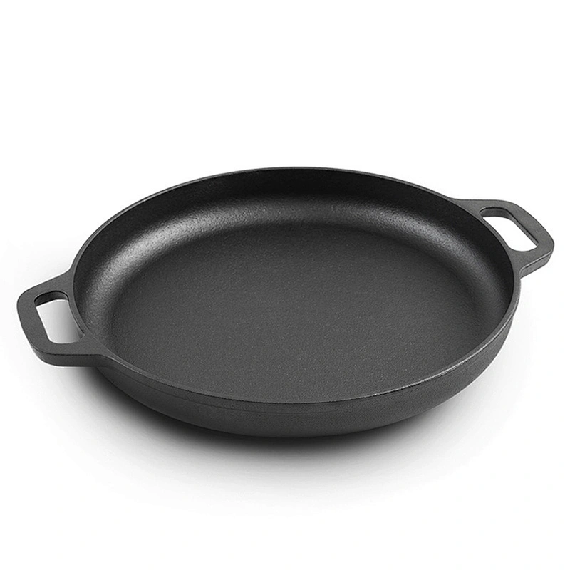 Wholesale professional universal household round black cast iron preseasoned fry pan non stick with two side handles