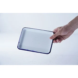 Wholesale small white rectangular heat resistant Insulated enameled metal plate carbon steel serving dishes