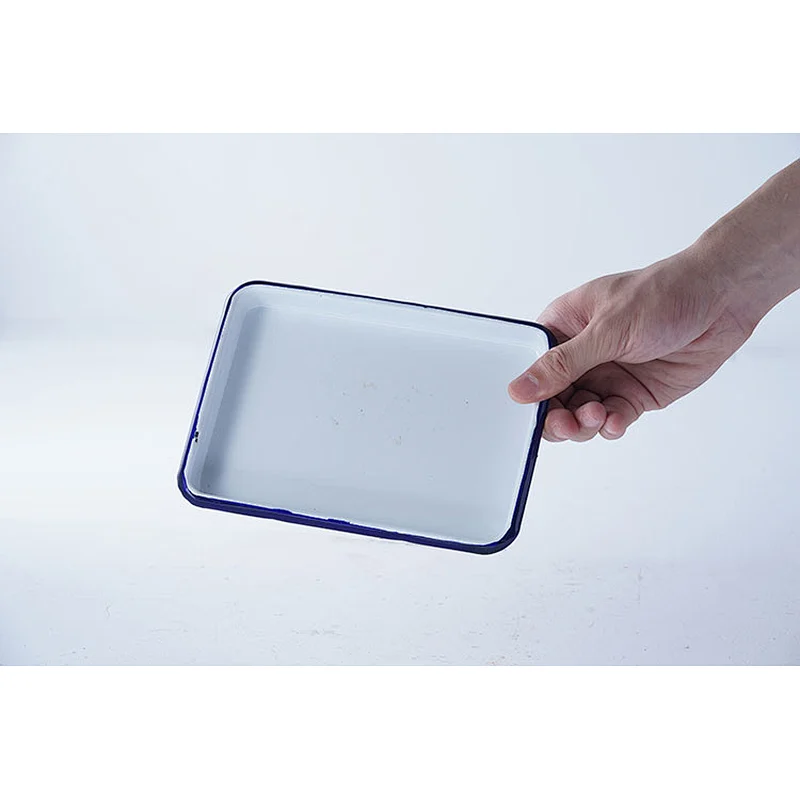 Wholesale small white rectangular heat resistant Insulated enameled metal plate carbon steel serving dishes