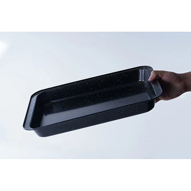 Hot sale good quality black shallow bottom universal carbon steel non-stick bakewares oven safe bake tray