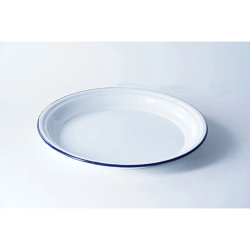 Accept custom logo big capacity classic household restaurant hotel round white carbon steel enamel plate dish