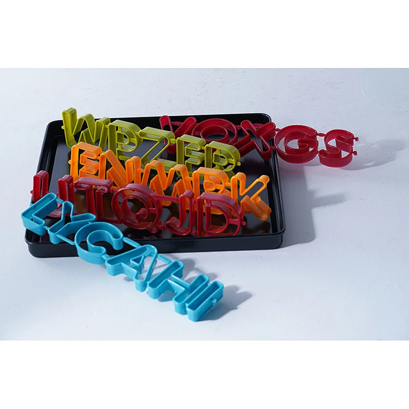 Durable heat resisting colorful 26 letters carbon steel non stick coating cake decorating baking molds set with packing box