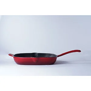 Good quality cheap price red square household restaurant universal cast iron enamel skillet frying pan non stick