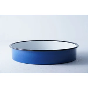 Wholesale blue round flat bottom multiple sizes available party decoration carbon steel enamelled pie dish serving plate set