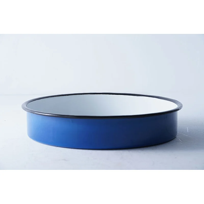 Wholesale blue round flat bottom multiple sizes available party decoration carbon steel enamelled pie dish serving plate set