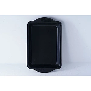 Wholesale black rectangular carbon steel non-stick coating baking tray cake pan bakeware with two side handles
