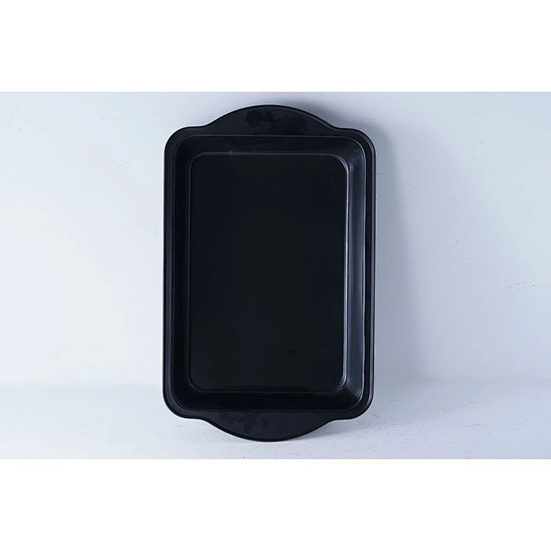 Wholesale black rectangular carbon steel non-stick coating baking tray cake pan bakeware with two side handles