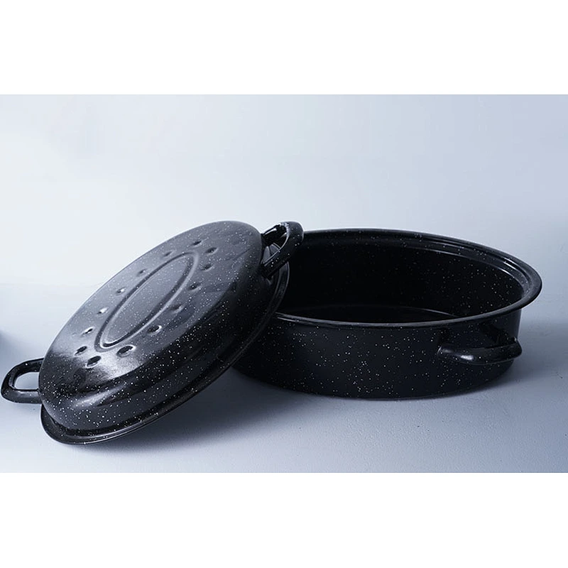 Good quality black kitchen carbon steel enamel roasting pans and pots cookware set for cooking