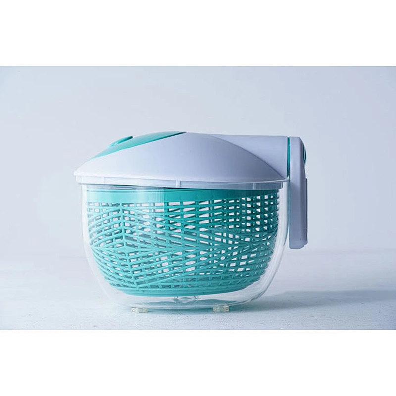 Professional practical kitchen tools green round small multifunction fruit drainer manual control plastic salad spinner bowl