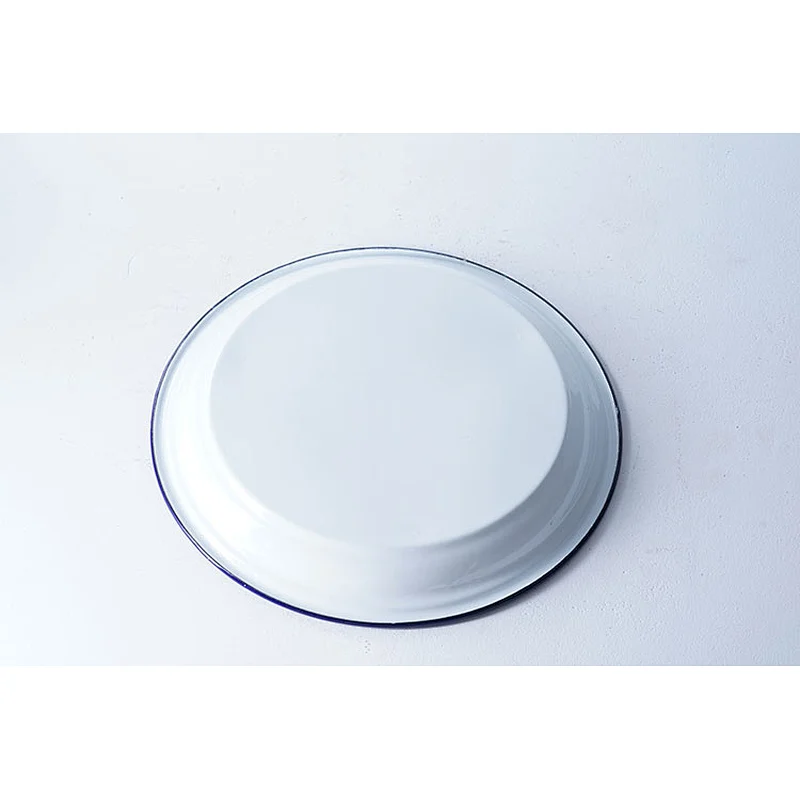 Accept custom logo big capacity classic household restaurant hotel round white carbon steel enamel plate dish