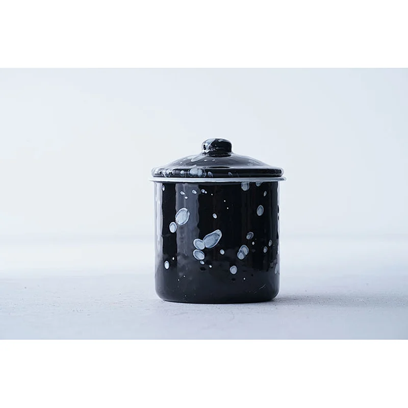 Wholesale OEM household multiple sizes colorful fashionable carbon steel enamel coffee cup no handle with cover