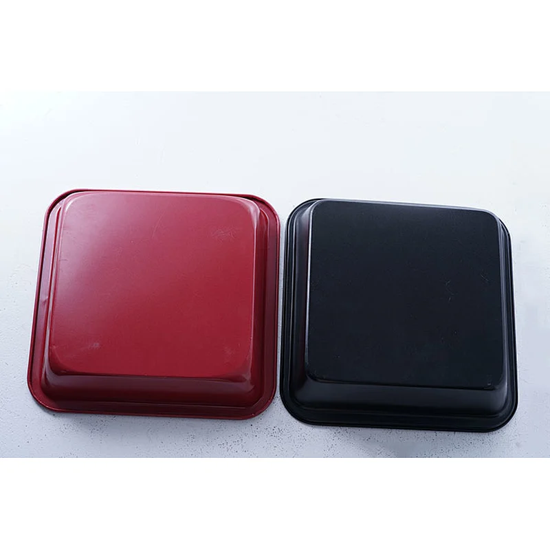 OEM red black square household restaurant personalized bakeware carbon steel non stick coating pizza biscuit baking tray