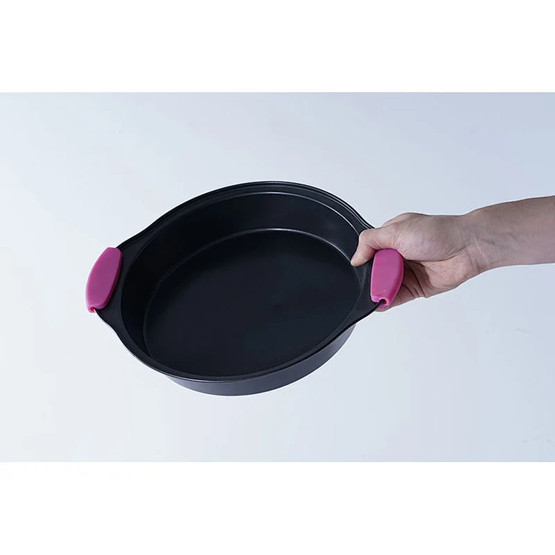 OEM ODM household small round hot carbon steel non stick coating cake tool baking mold pan with two side handles