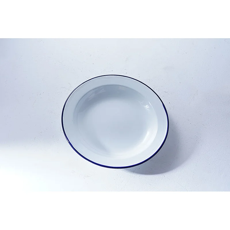 Hot sale OEM custom sign multiple sizes available carbon steel enamel serving plate metal dinner pattern dishes set