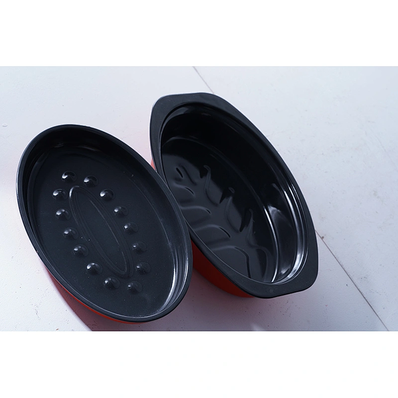Professional cookware supplier multiple colors available enamel carbon steel chicken roaster pan with lid