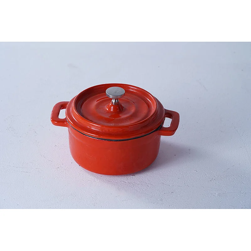 Wholesale kitchen supplies orange round household universal small milk soup cast iron mini pot with lid