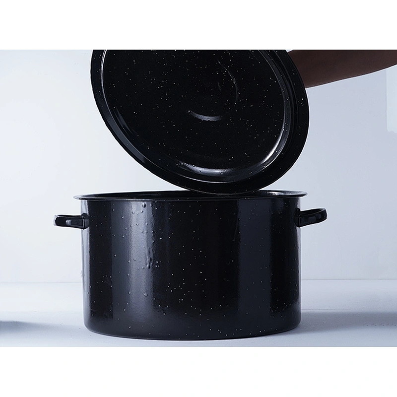 Wholesale amazon hot sale classic big capacity black round carbon steel enamel cookware cooking pot for restaurant