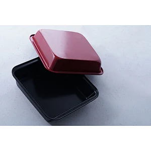 OEM red black square household restaurant personalized bakeware carbon steel non stick coating pizza biscuit baking tray