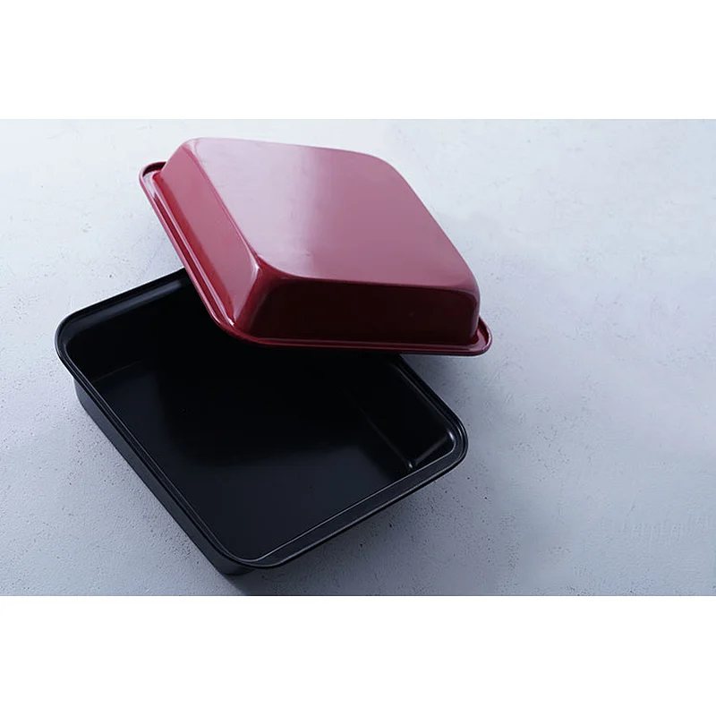 OEM red black square household restaurant personalized bakeware carbon steel non stick coating pizza biscuit baking tray