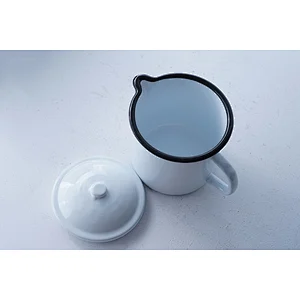 Wholesale household school office classic white round carbon steel enamel water coffee tea milk cup high quality with lid
