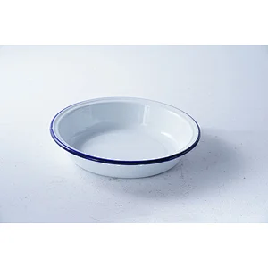 Hot sale quality assurance minimalist white round household carbon steel enamel metal serving plates dishes