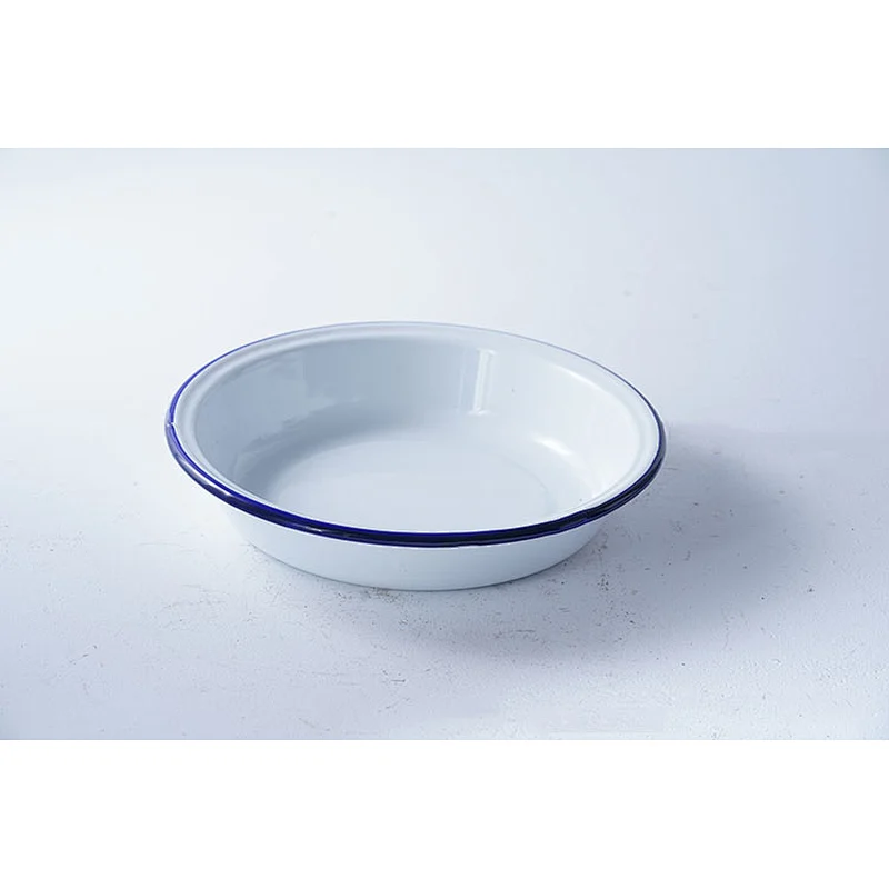 Hot sale quality assurance minimalist white round household carbon steel enamel metal serving plates dishes