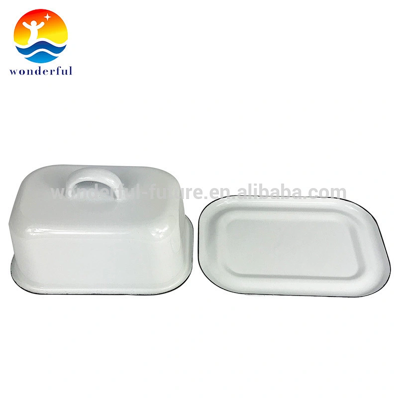 Rectangular Shape Grey Deep Cow Butter Dishes with Wooden Cover
