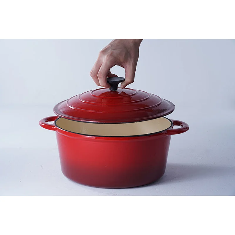 Professional cookware supplier wholesale classic red round cast iron enamel cooking hot soup pot with lid