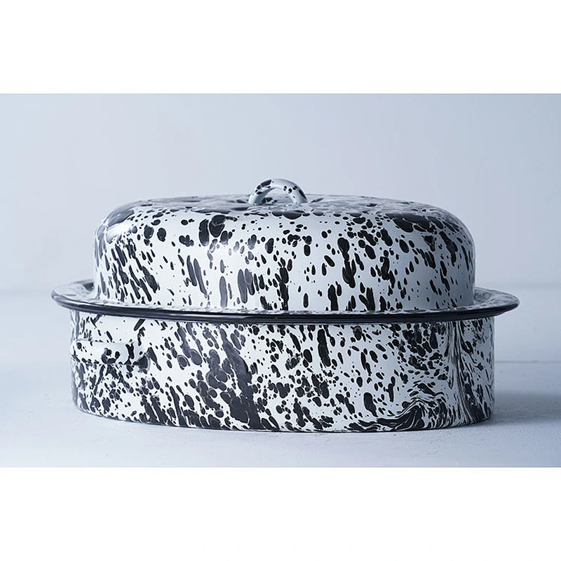 High quality cheap price OEM ODM special spot pattern carbon steel enamel chicken roaster pan for cooking