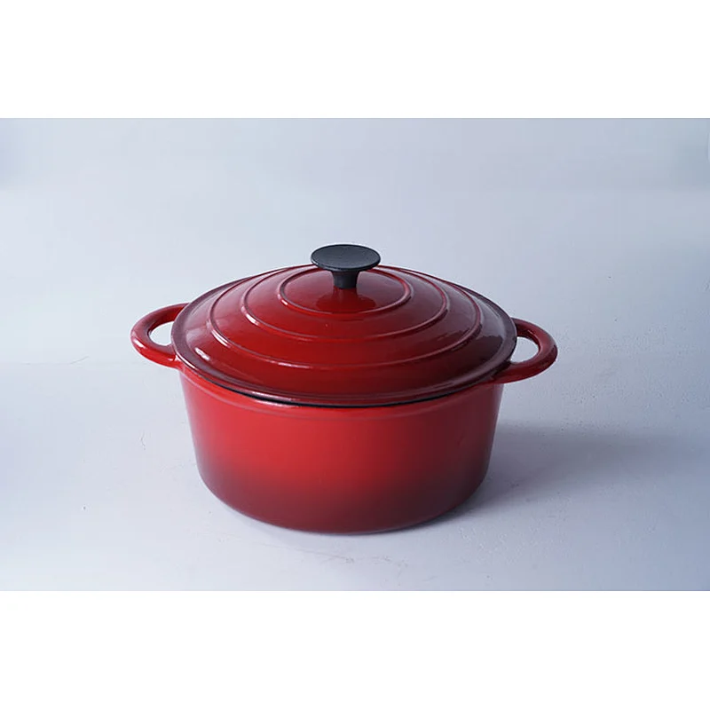 Professional cookware supplier wholesale classic red round cast iron enamel cooking hot soup pot with lid