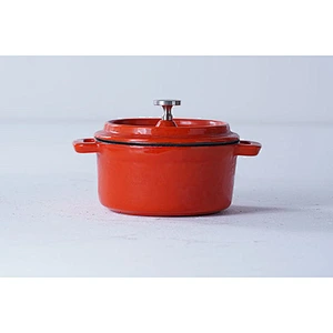 Wholesale kitchen supplies orange round household universal small milk soup cast iron mini pot with lid