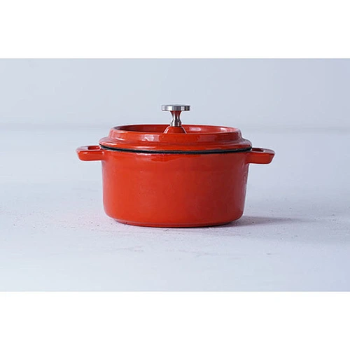 Wholesale kitchen supplies orange round household universal small milk soup cast iron mini pot with lid