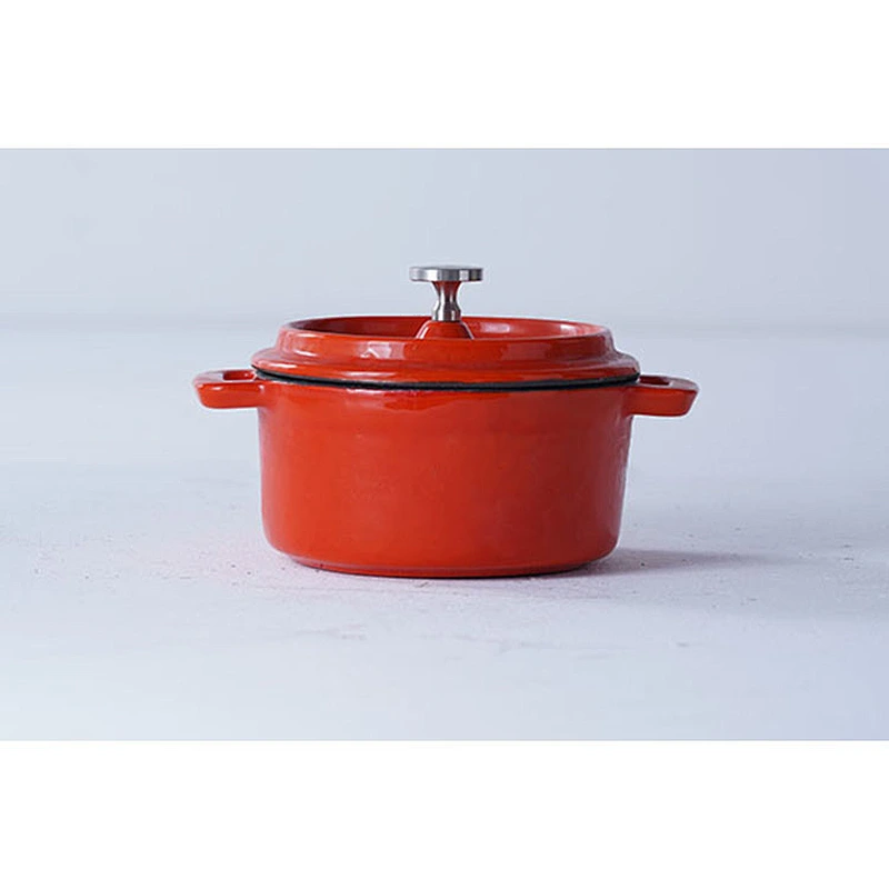 Wholesale kitchen supplies orange round household universal small milk soup cast iron mini pot with lid