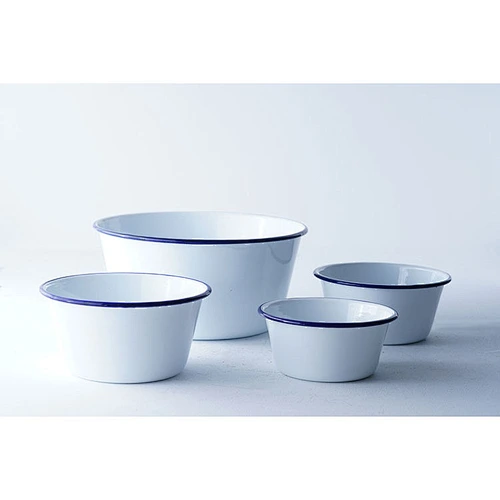 Hot sale household classic multiple sizes white round big capacity multifunction metal carbon steel enamel bowl sets