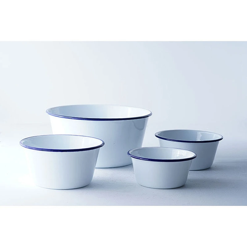 Hot sale household classic multiple sizes white round big capacity multifunction metal carbon steel enamel bowl sets