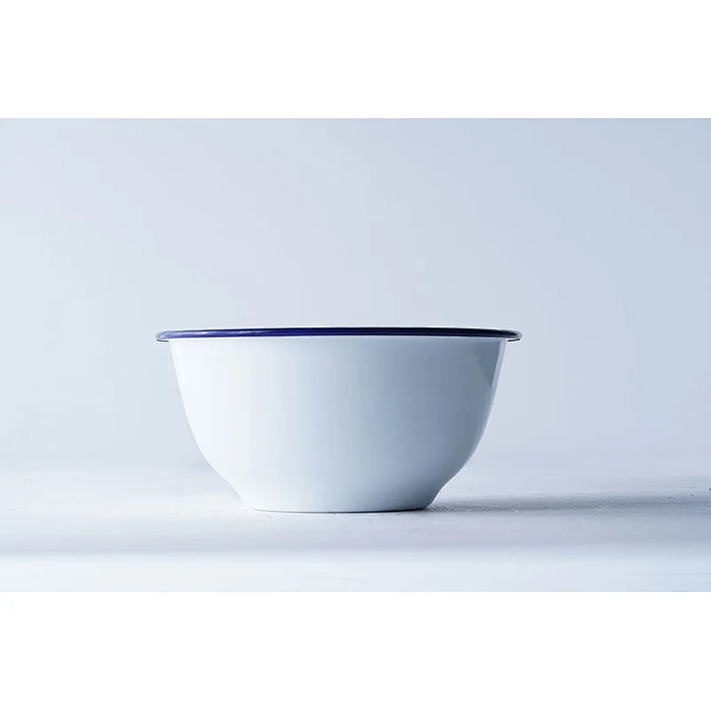 Hot sale accept customized logo white minimalist large carbon steel enamel rice bowl for restaurant