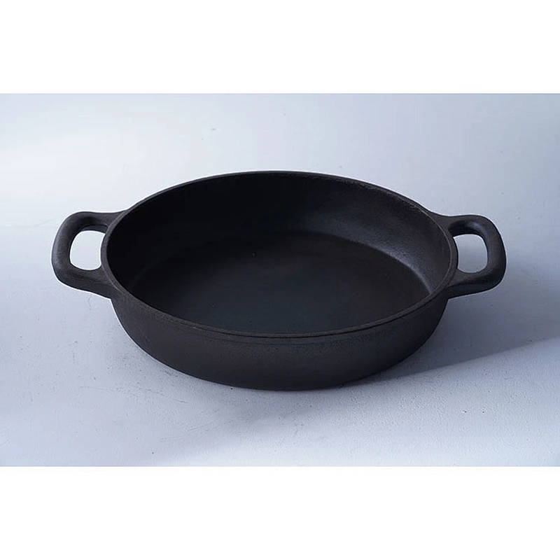 Professional cookware supplier black round two side handles big cast iron preseasoned fry pan non stick with glass lid