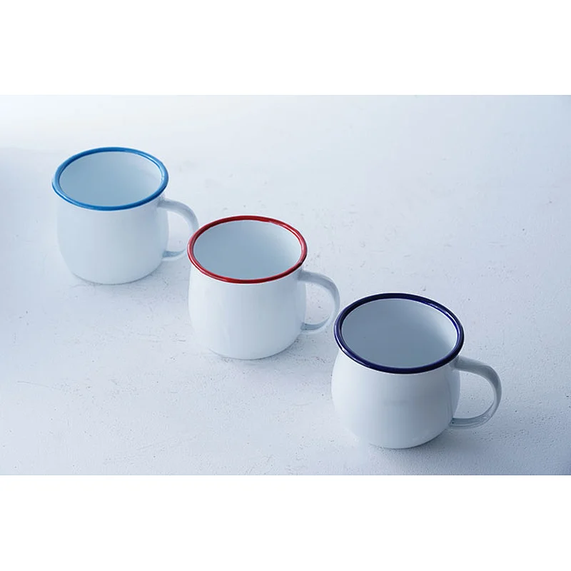 Wholesale personalised colorful frame no lid carbon steel enamel tea coffee milk water cup with handle