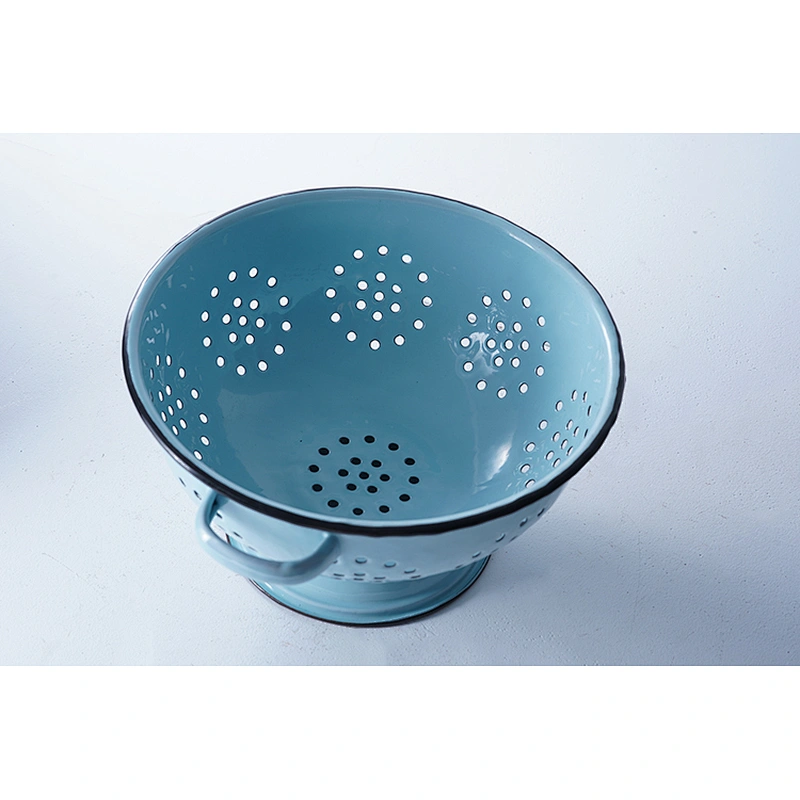 Cheap price multiple colors and sizes big carbon steel enamel colander tea strainer tea filter with two side handles
