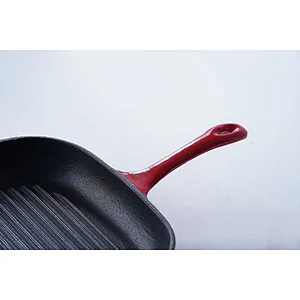 Good quality cheap price red square household restaurant universal cast iron enamel skillet frying pan non stick