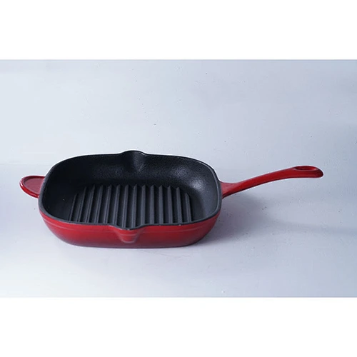 Good quality cheap price red square household restaurant universal cast iron enamel skillet frying pan non stick
