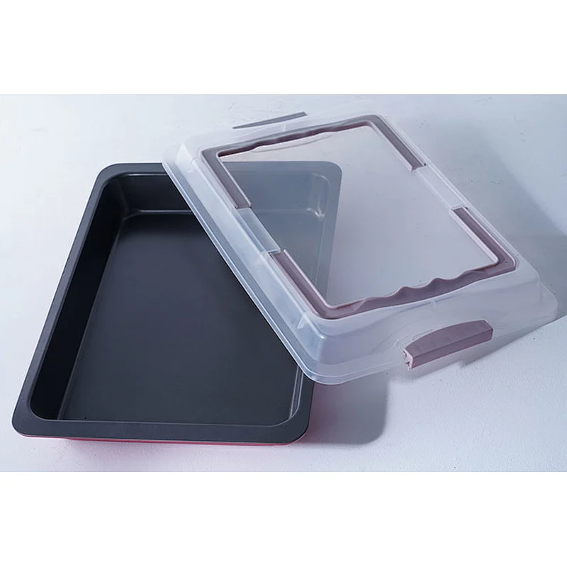 Professional bakeware wholesale red rectangular carbon steel non stick coating oven baking trays with lid
