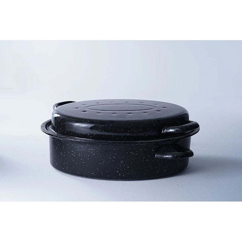 Good quality black kitchen carbon steel enamel roasting pans and pots cookware set for cooking