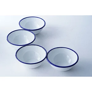 Professional tableware wholesale accept customized brand classic design white carbon steel enamel salad soup rice bowl