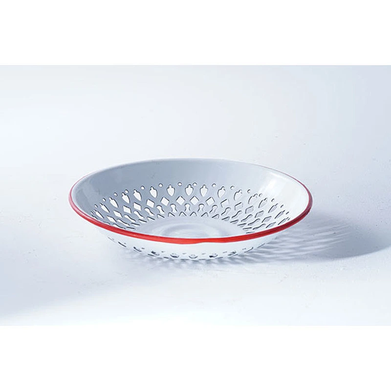 Wholesale special custom design decoration big capacity enamelled carbon steel dishes fruit drain plates