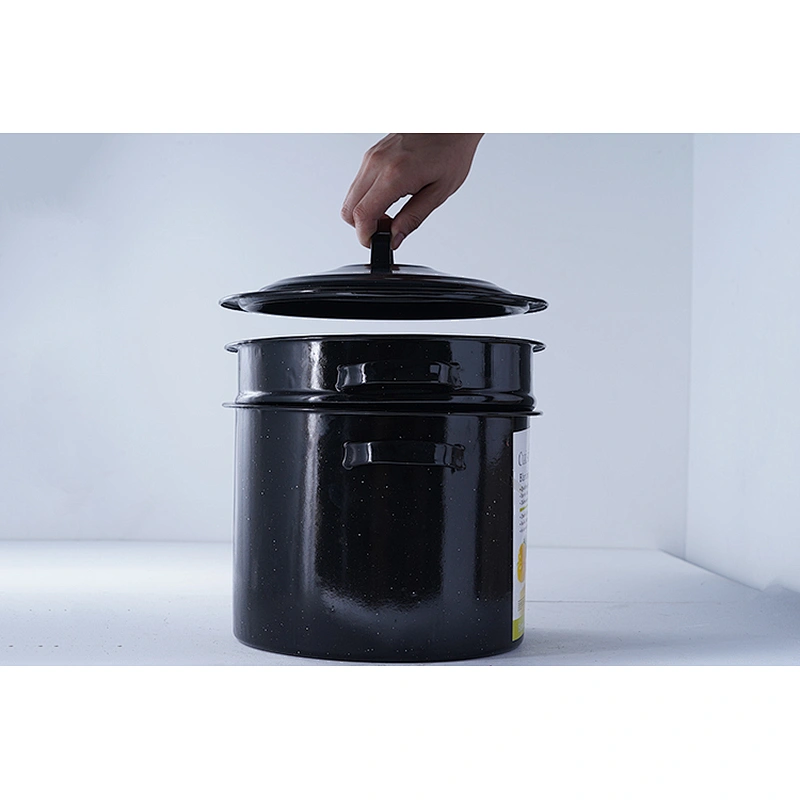 Durable OEM ODM custom design black carbon steel enamel coated pots with steaming rack