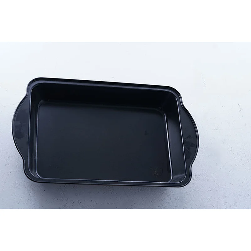Wholesale black rectangular carbon steel non-stick coating baking tray cake pan bakeware with two side handles