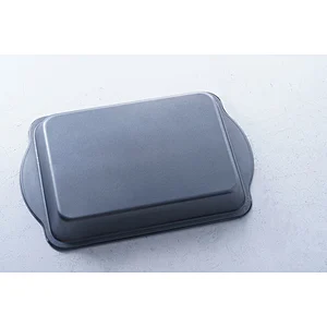 Wholesale black rectangular carbon steel non-stick coating baking tray cake pan bakeware with two side handles