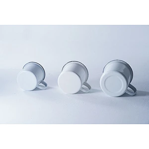 Good quality kitchen supplies classic pattern white multiple sizes carbon steel metal enamel coffee cup enamel mug set with lip