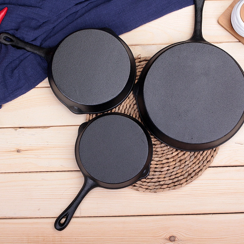 Hot sale multiple customized sizes available professional restaurant cast iron preseasoned skillet frying pan cookware